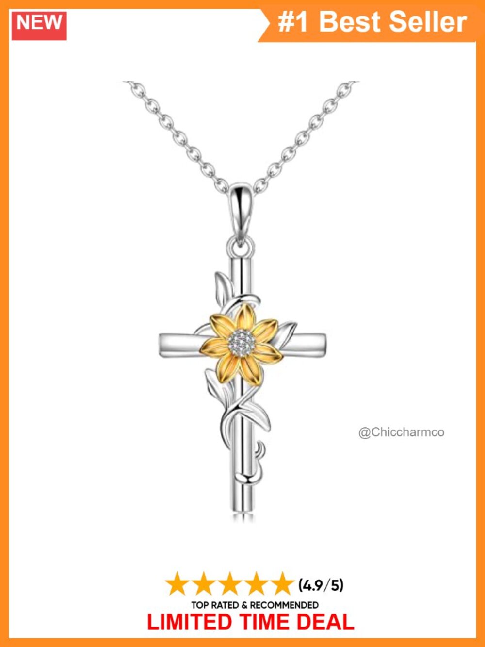 925 Sterling Silver Cross Necklace Sunflower Pendant Dainty Gift